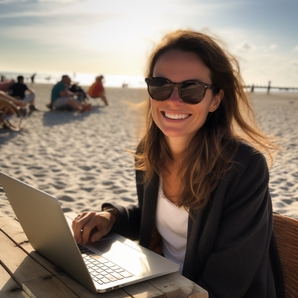 Une femme travaille à la plage